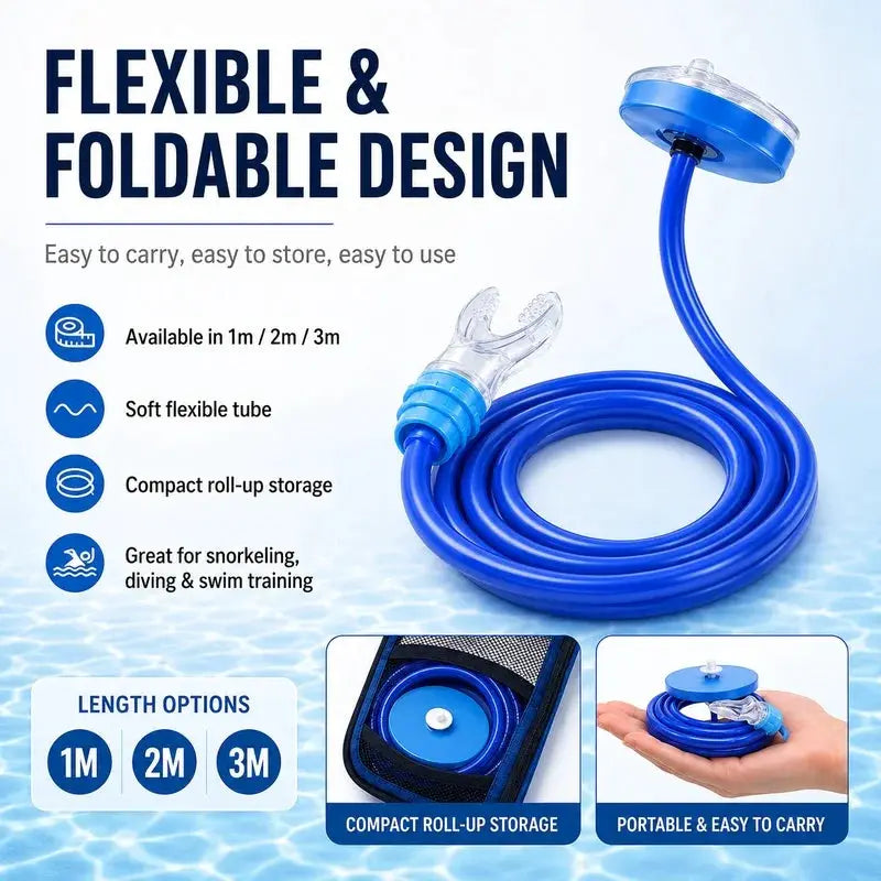 Full Dry Long Snorkel Tube 1m 2m 3m Silicone Mouthpiece Floating Valve Anti Water Entry for Adults Swim Training from PriceLows™