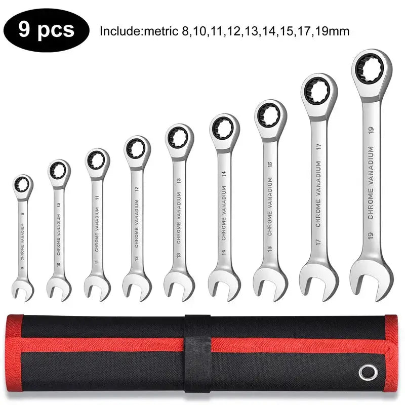 Ratcheting Wrench Set Metric and Standard 12-Point Box End Combination Spanner Gear Wrench Garage Tool Set,CR-V Full Polished from PriceLows™