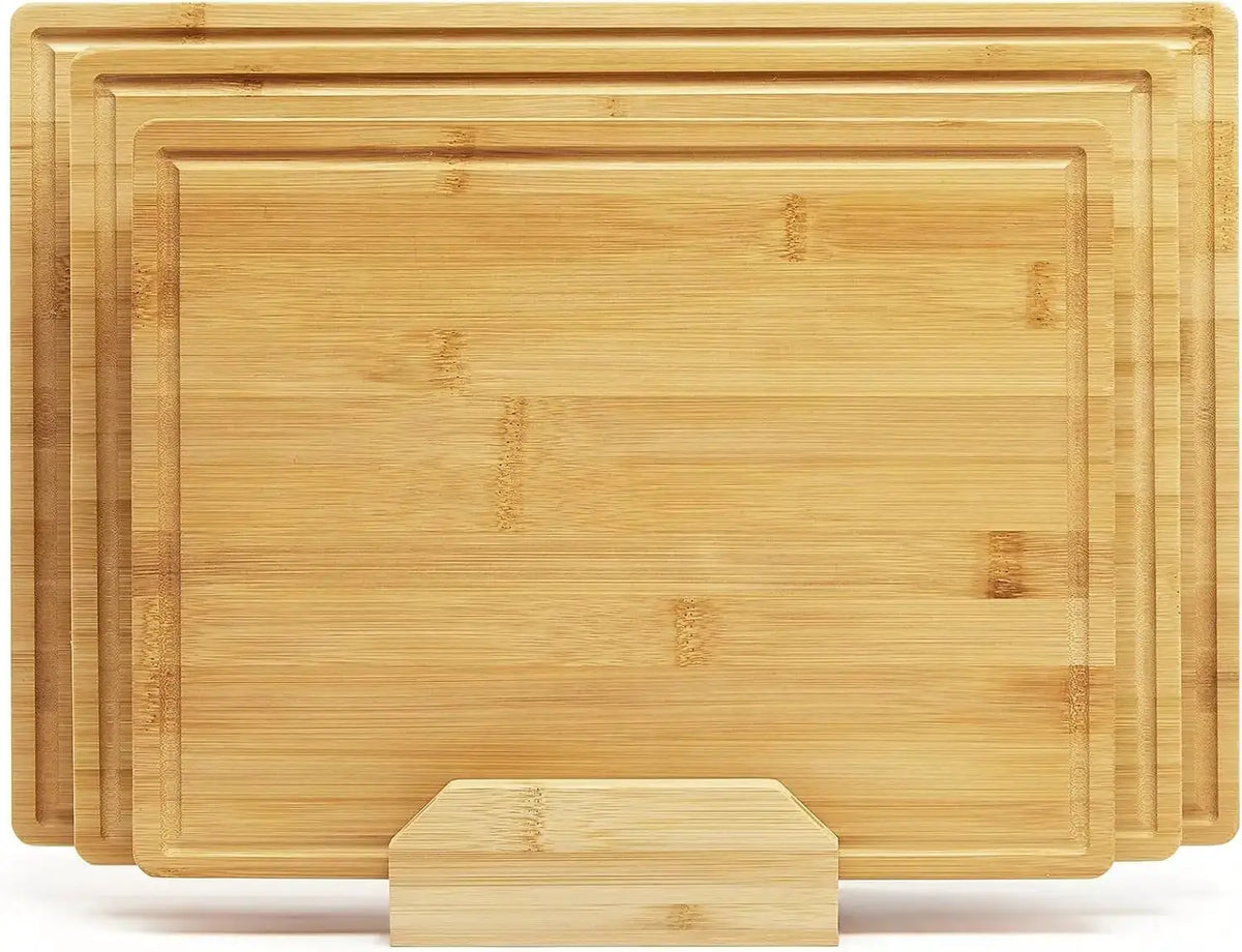 3 Piece Natural Bamboo Cutting Boards Set with Stand | Kitchen Chopping Boards | 3-Piece | Bamboo | Home
