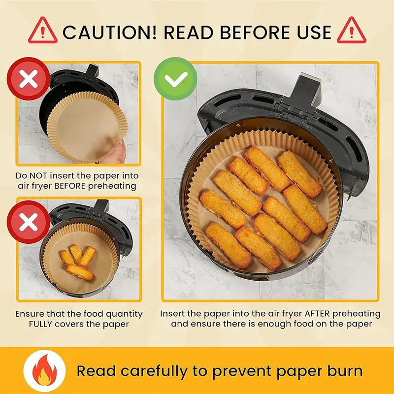 Air Fryer Paper Liners | Oil Proof | Heat Resistant | 8 Inch Fits 5-8 Qt