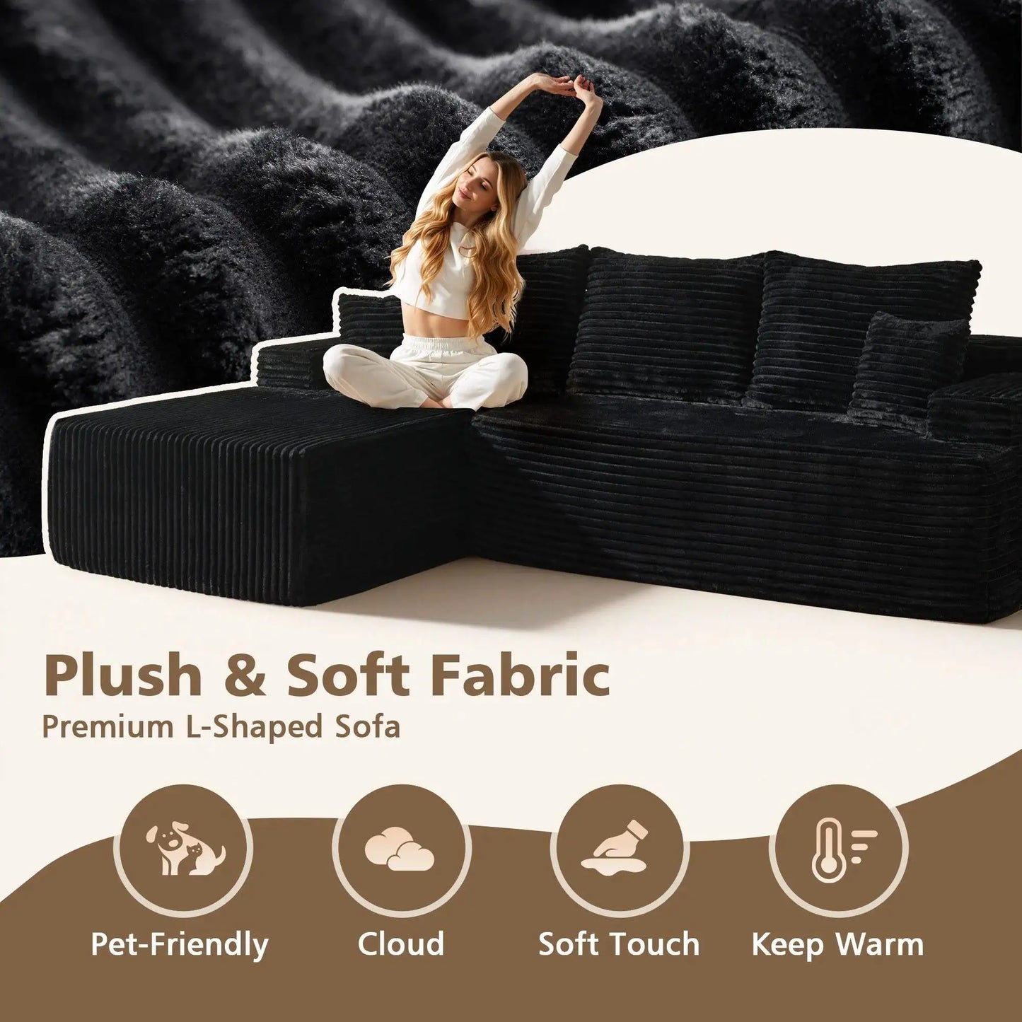 Sofa Bed | L Shaped Sectional 96 Inch | Cotton Fabric