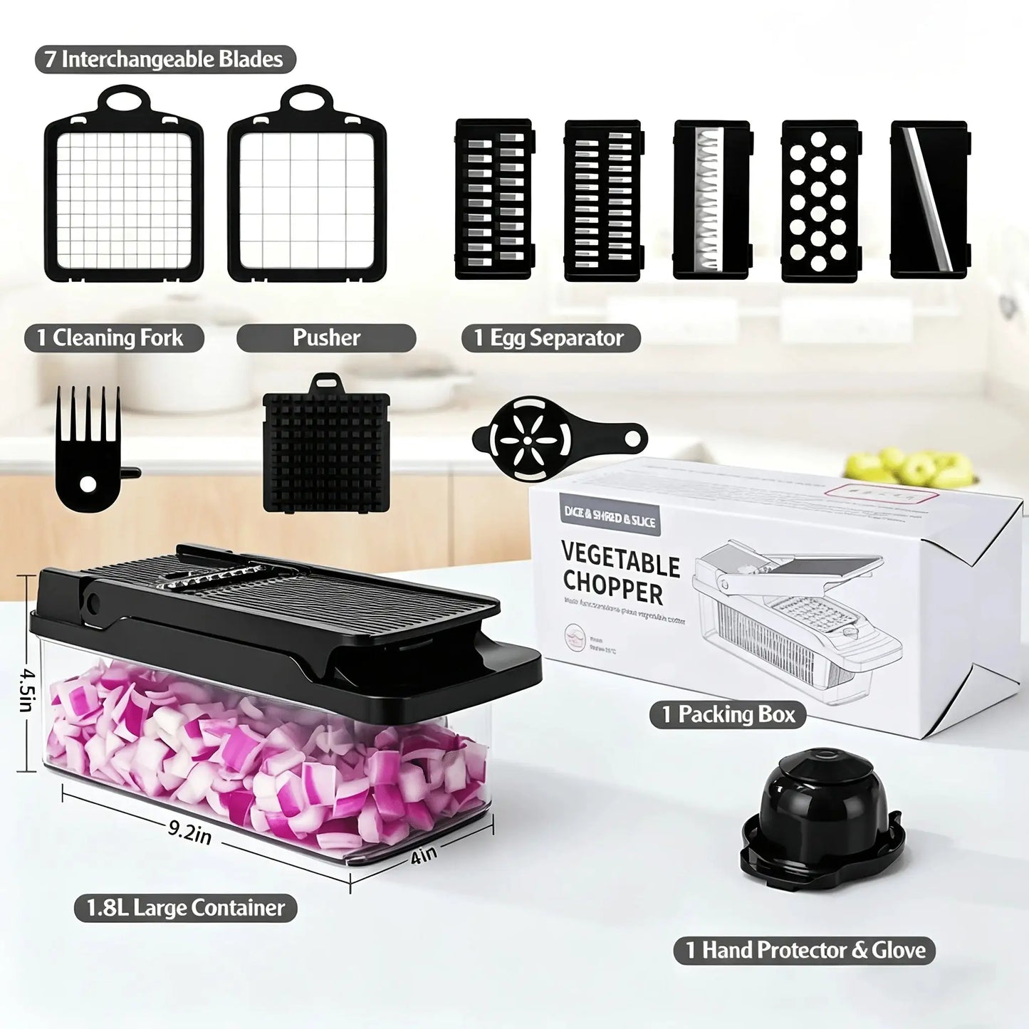 Vegetable Shredder | 8 Blades | With Container | Black