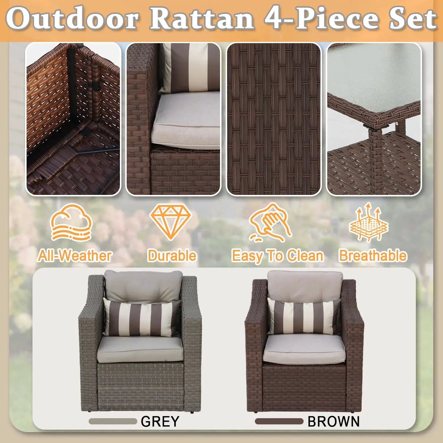 4-Piece Outdoor Patio Furniture Set, All-Weather Wicker Rattan Sectional Conversation Chairs with Cushions & 2 Ottomans, Weather Resistant for Backyard, Poolside, Porch – Patio Furniture Set, Outdoor Furniture, Patio Furnit from PriceLows™