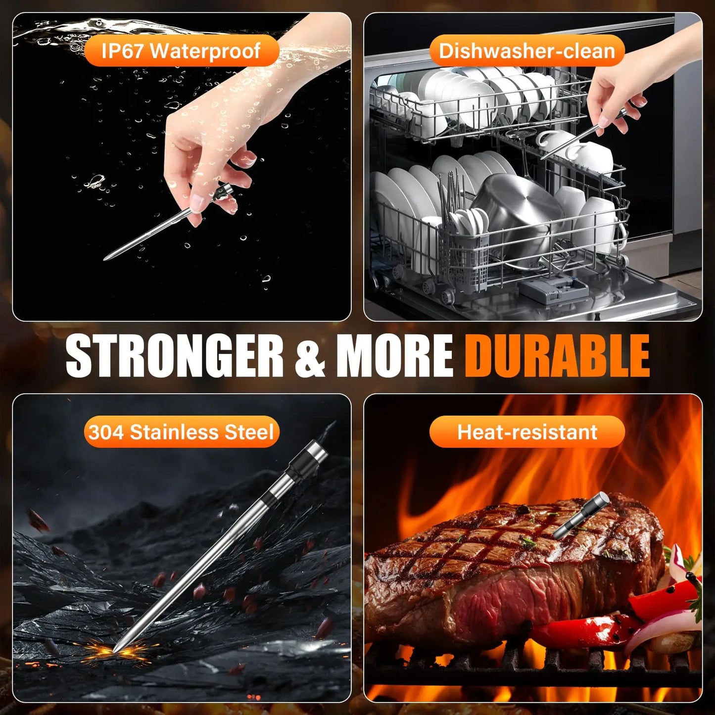 Wireless Meat Thermometer | Bluetooth 5.2 | App Control and Alarm | HK-R1/HK-M1