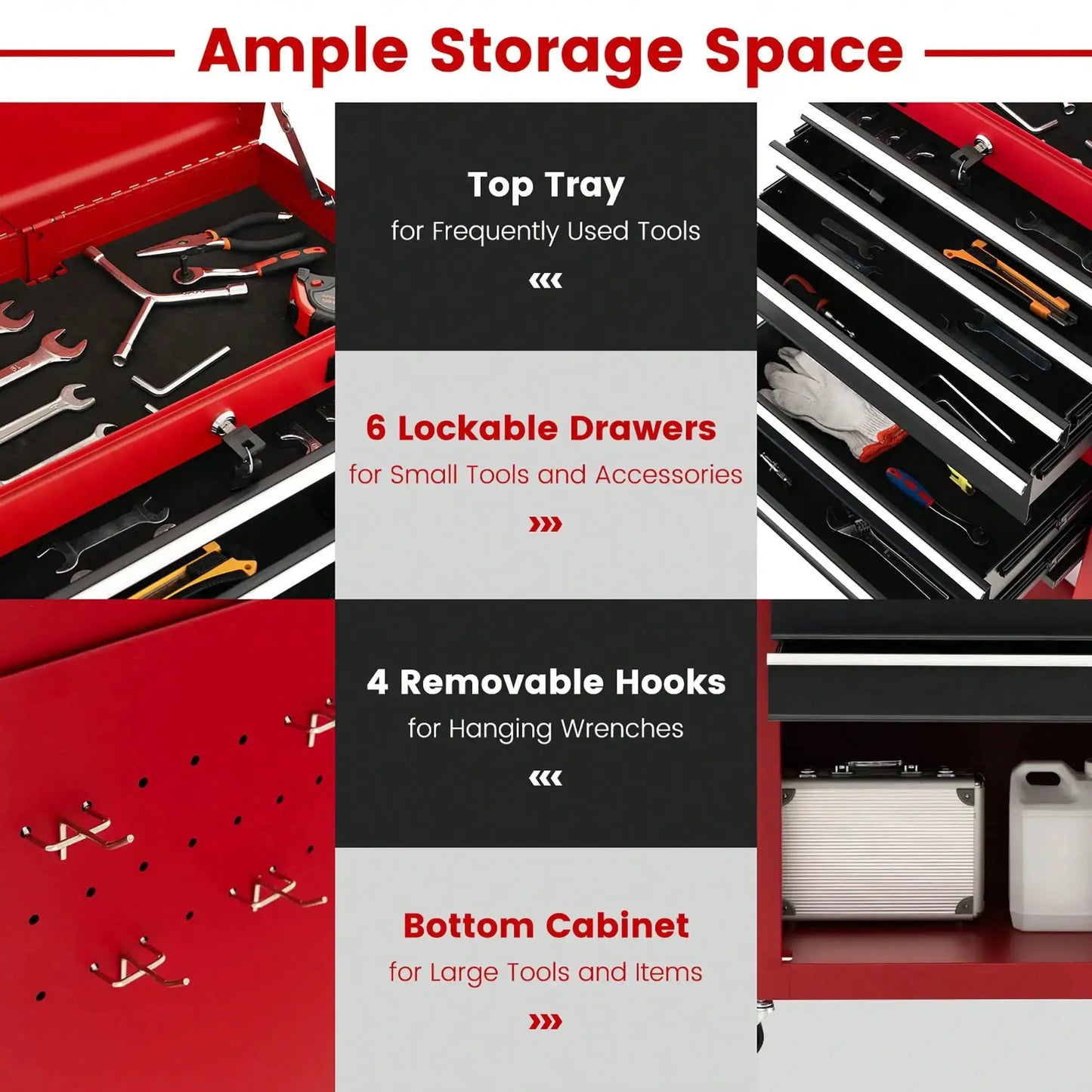 6-Drawer Rolling Tool Chest Lockable Tool Box And Storage Cabinet Garage Workshop from PriceLows™
