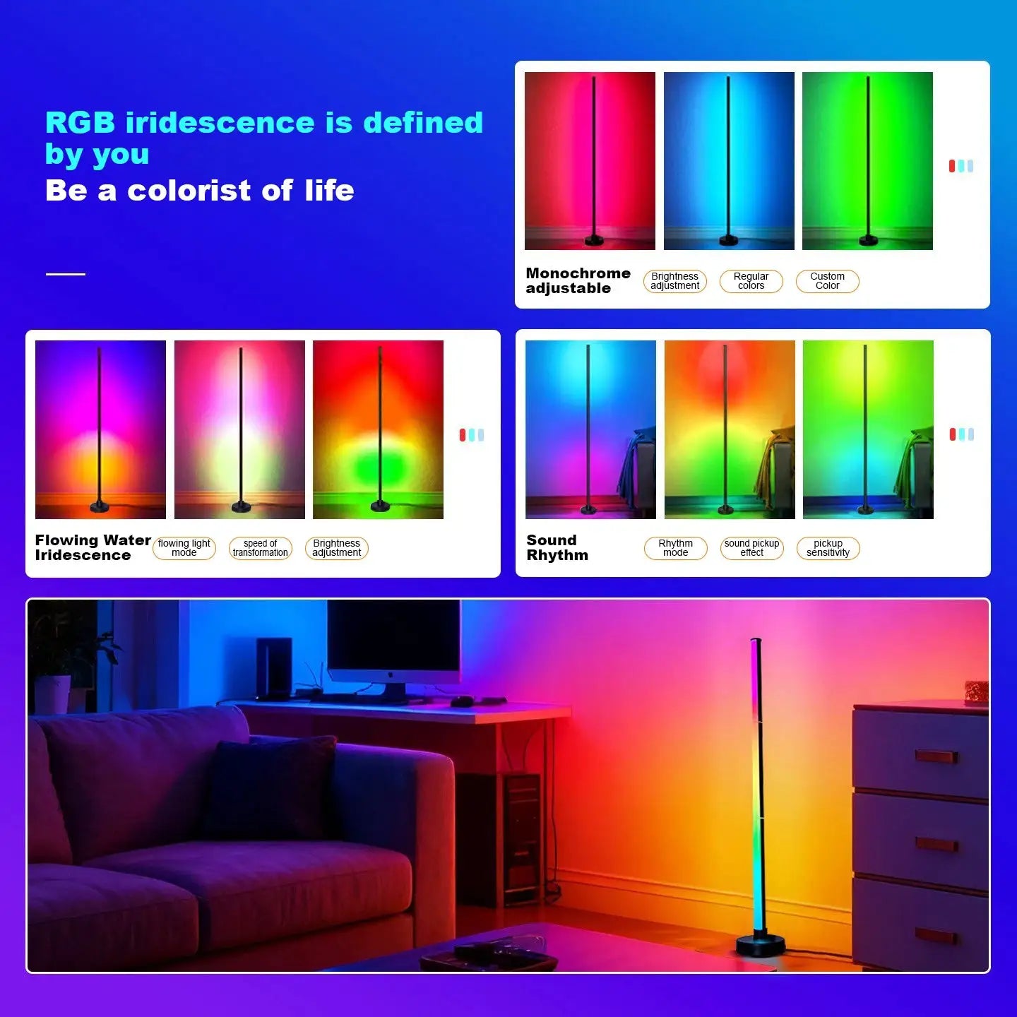 Floor Lamp DC 5V RGB Dream Color with Music Sync Modern 16 Million Color Changing Standing Mood Light For Bedroom Living Room from PriceLows™