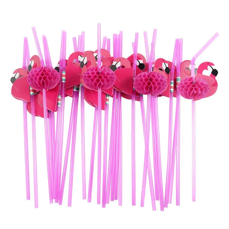 Disposable Flamingo Straw | Tropical Pineapple Design | 25 Or 50 Pieces