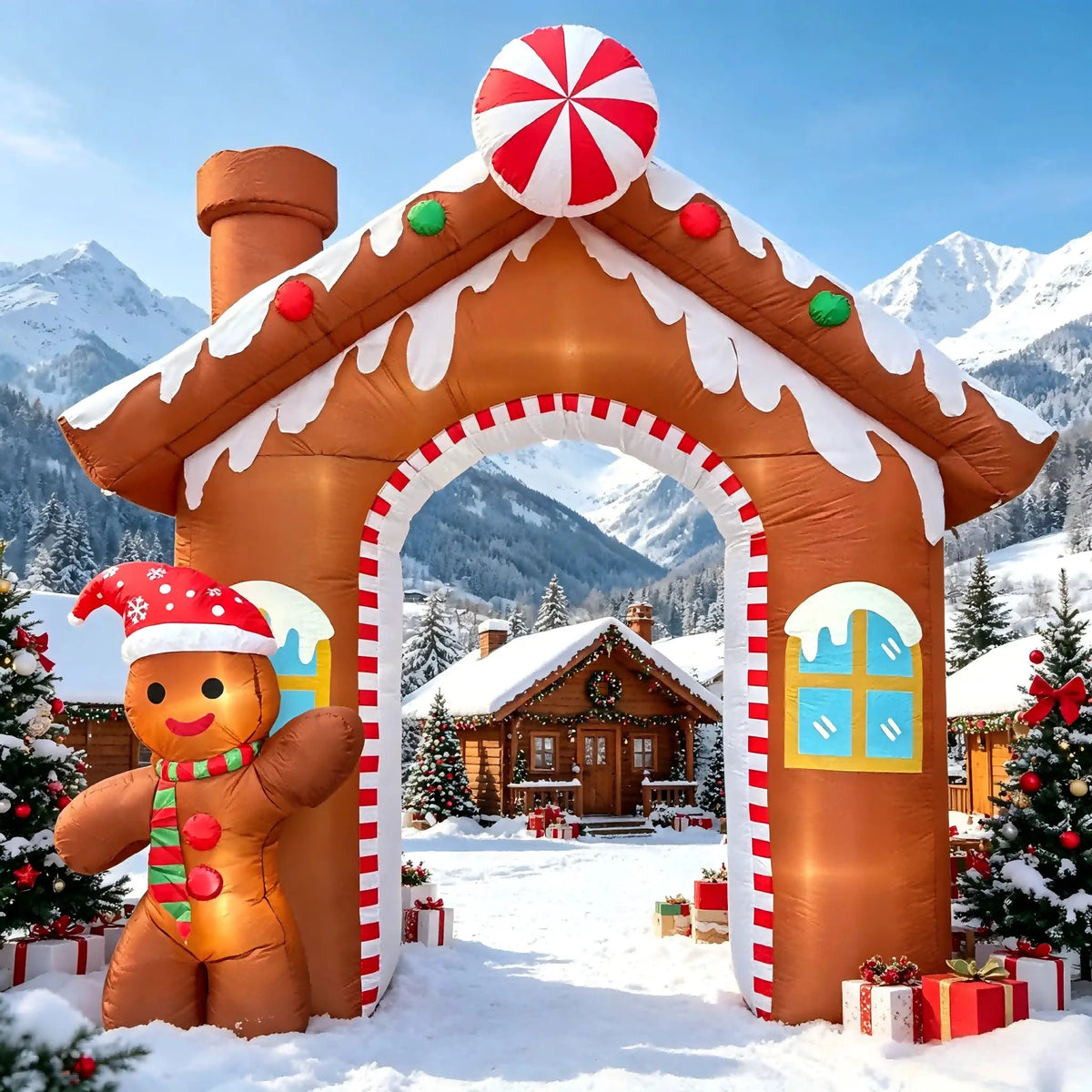 Gingerbread House Inflatable Arch | 10.2 Ft Tall | Led Holiday Lighting