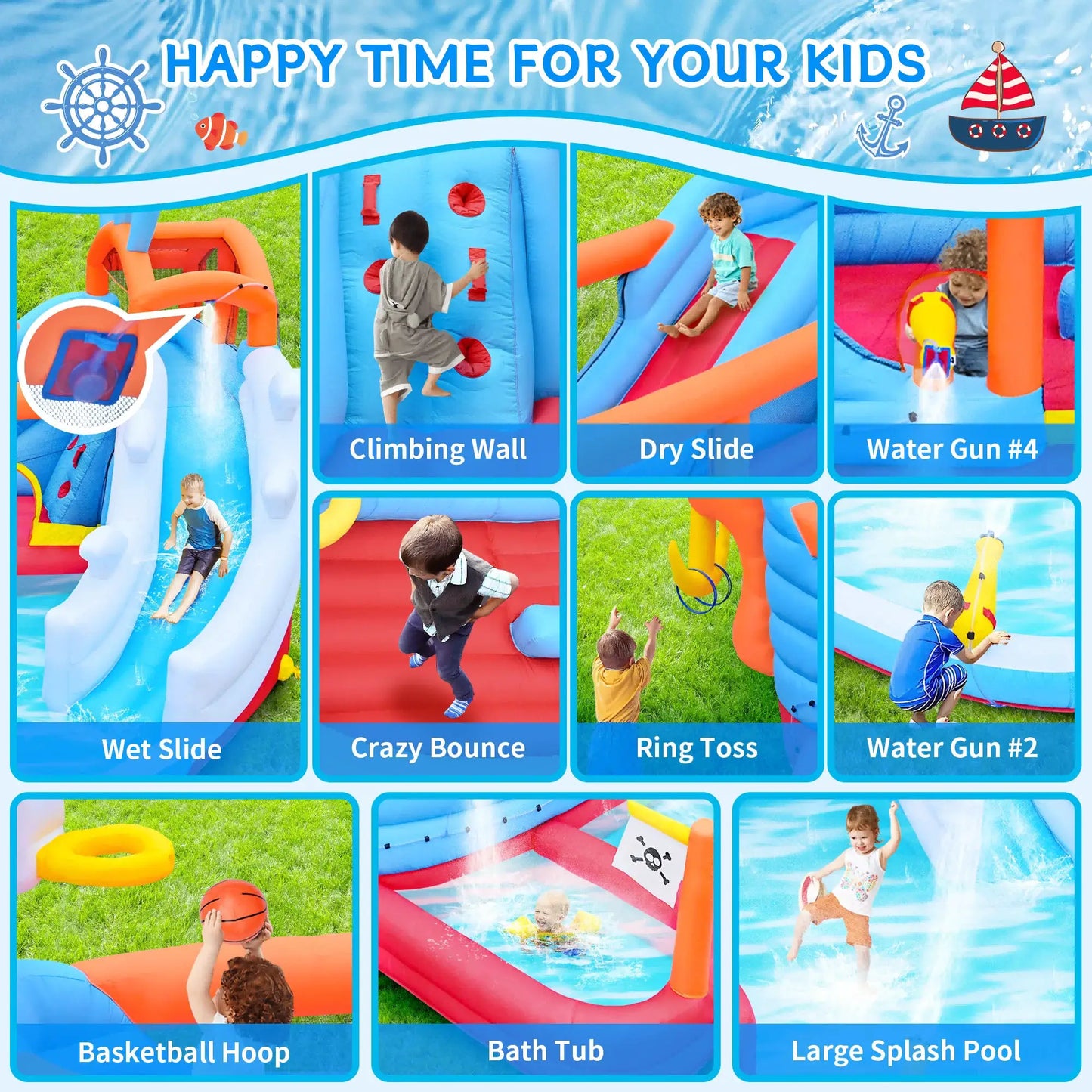9-in-1 Inflatable Water Slide Park, Kids Bounce House with Jump Area, Dual Slides, Outdoor Backyard Party Inflatable Bouncy Cast from PriceLows™