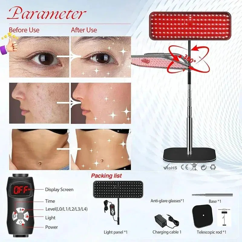 Near Infrared Light Panel | 660nm 850nm | Timer Adjusted Stand