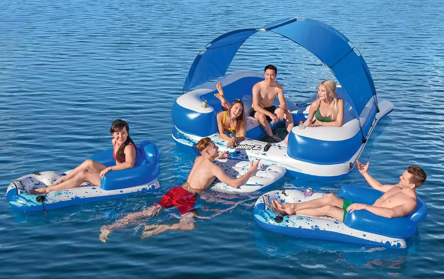 Inflatable Floating Island | 8-Person Capacity | UV Sun Shade | Large