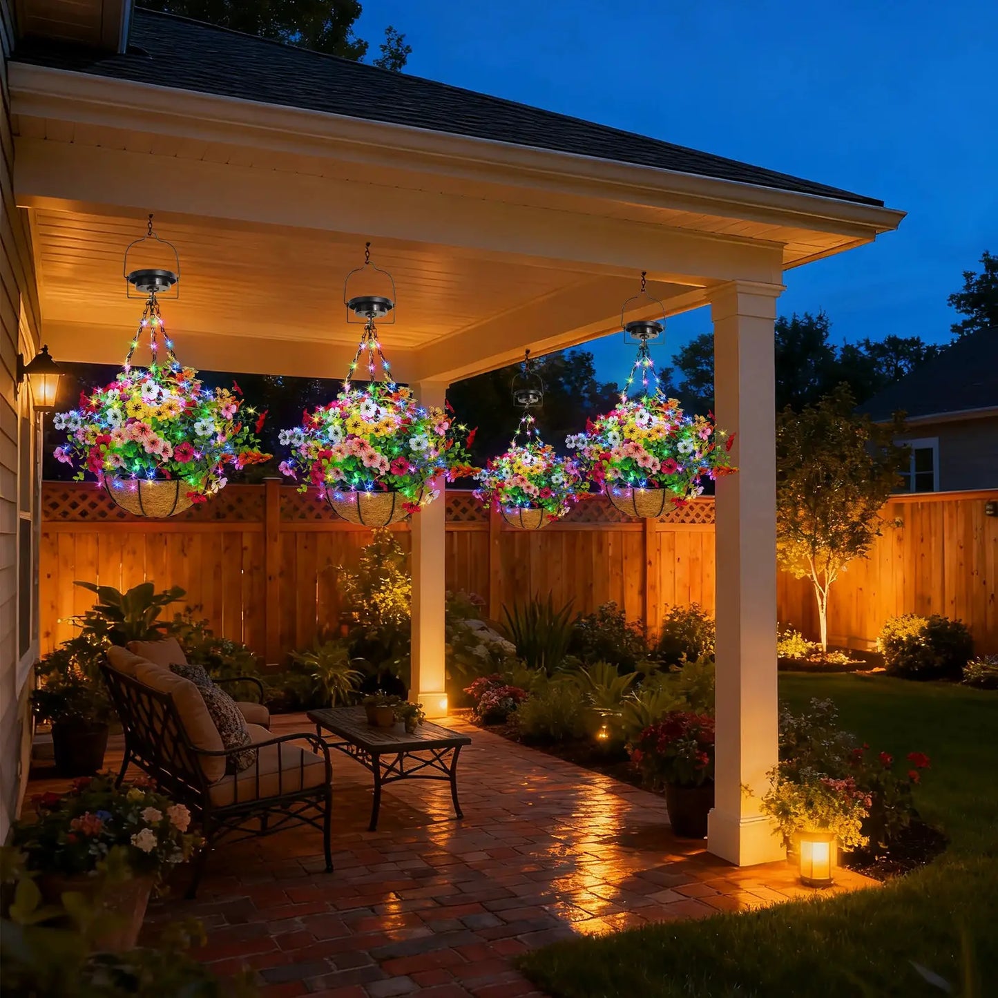 Solar-Powered Hanging Flower Basket Lights Outdoor Porch Lawn Christmas Garden Decor DIY Copper Wire RGB Lights with Solar Panel from PriceLows™