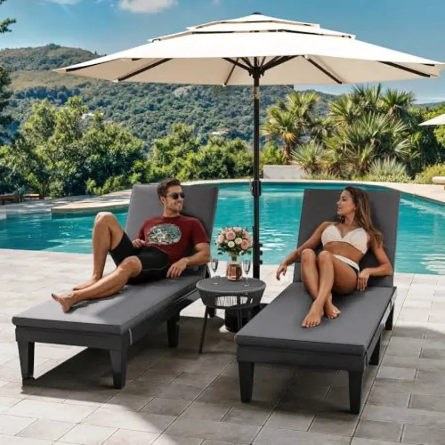 Outdoor Chaise Lounge Chair, Plastic Pool Chaise Lounge with Cushions and 5-Position Backrest, Easy Assembly and Waterproof for from PriceLows™
