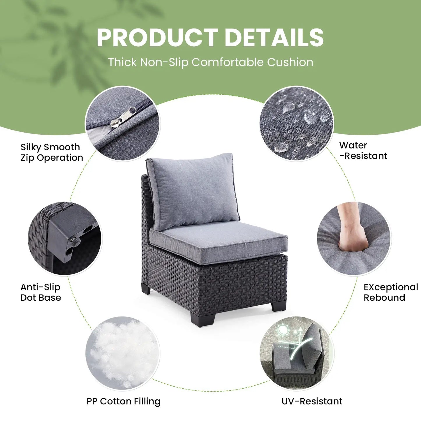 Farini Patio Sectional Sofa Set, Outdoor Furniture with Ottoman, Water/Oil/Stain-Resistant Fabric, Dark Gray Cushion + Gray Wick from PriceLows™