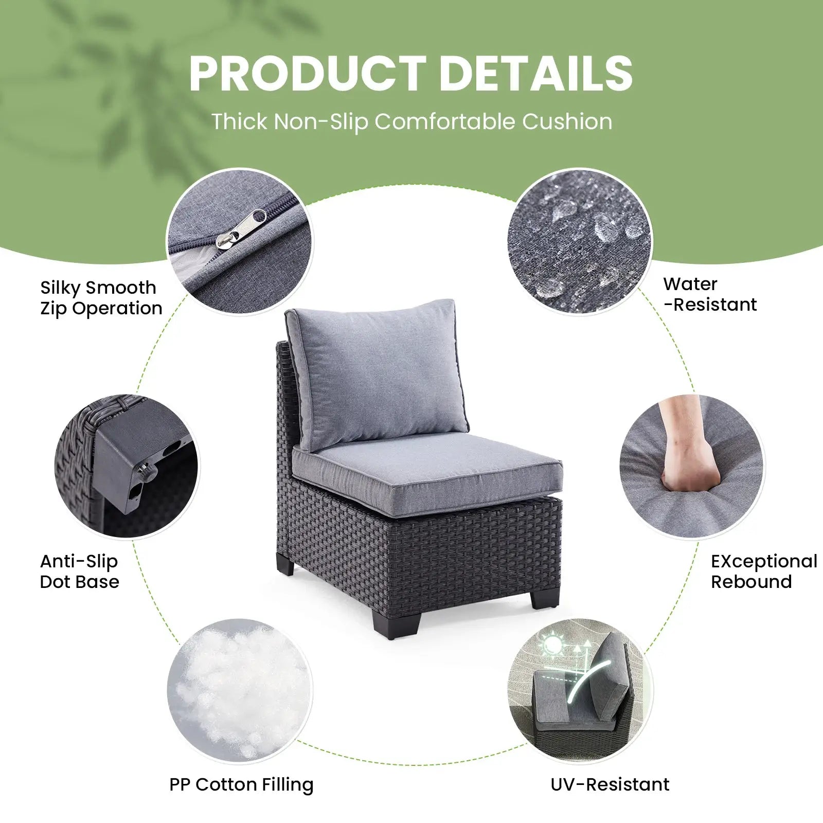 Farini Patio Sectional Sofa Set, Outdoor Furniture with Ottoman, Water/Oil/Stain-Resistant Fabric, Dark Gray Cushion + Gray Wick from PriceLows™