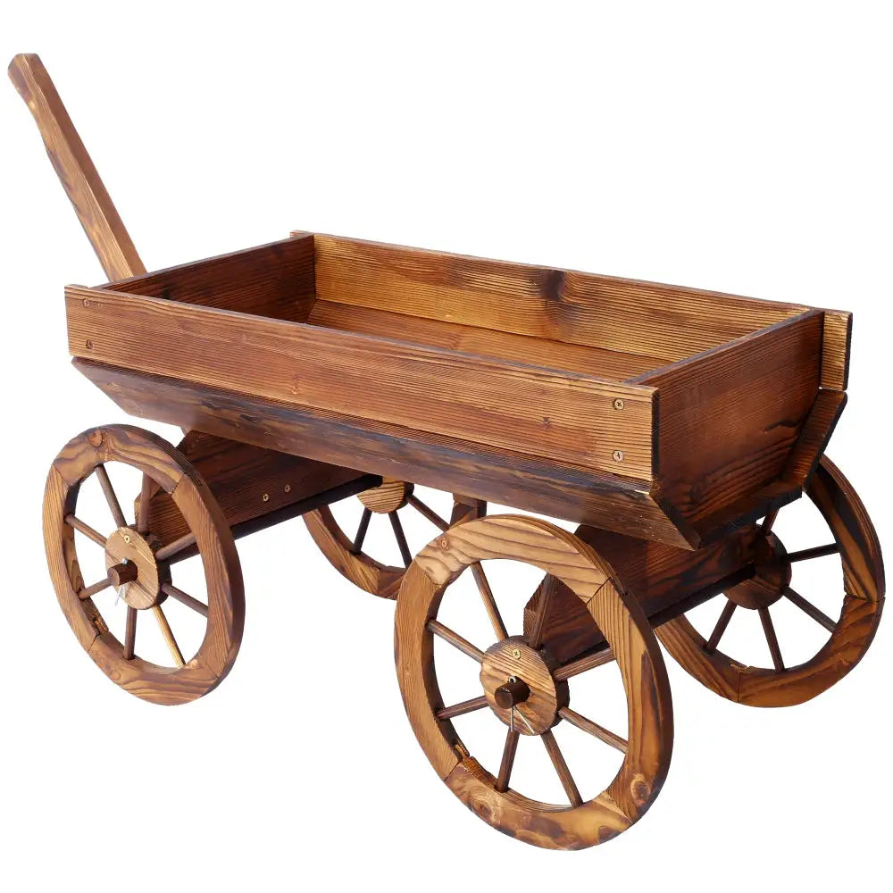 Wood Wagon Flower Planter Pot Stand W/Wheels Home Garden Outdoor Decor from PriceLows™