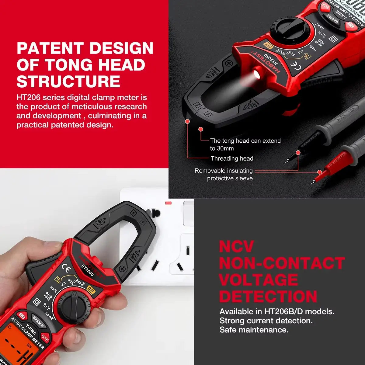 HABOTEST HT206 Clamp Meter DC/AC Current 600A Digital Clamp Meter Ammeter Voltage Tester Amp Hz Capacitance NCV Ohm Test from PriceLows™