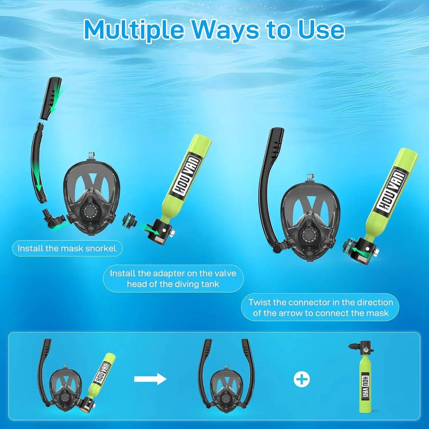 HOUVAN 0.5L Mini Diving Tank with Pump and Snorkel Mask Portable Diving Tank Essential for Outdoor Travel Unisex Gift from PriceLows™