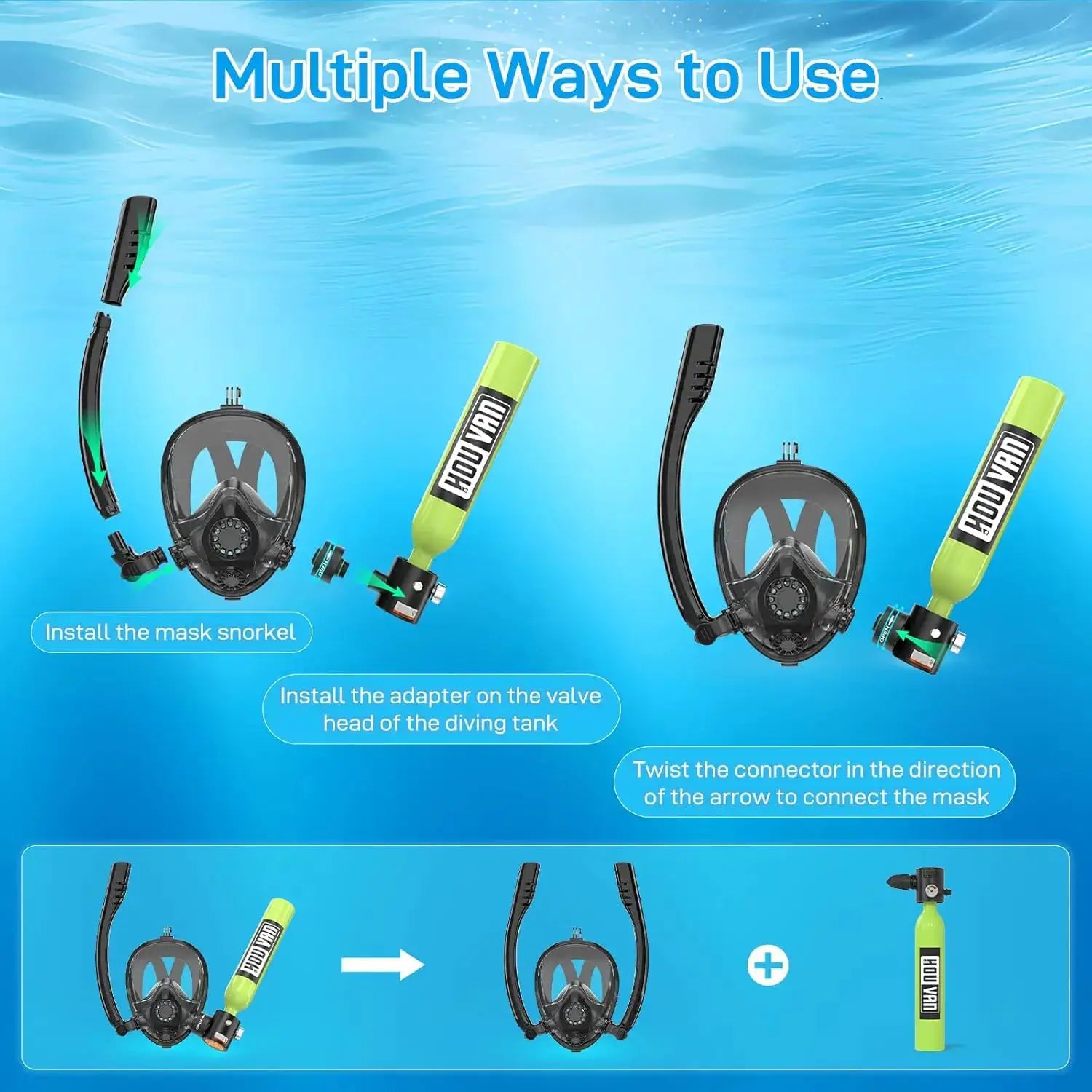 HOUVAN 0.5L Mini Diving Tank with Pump and Snorkel Mask Portable Diving Tank Essential for Outdoor Travel Unisex Gift from PriceLows™