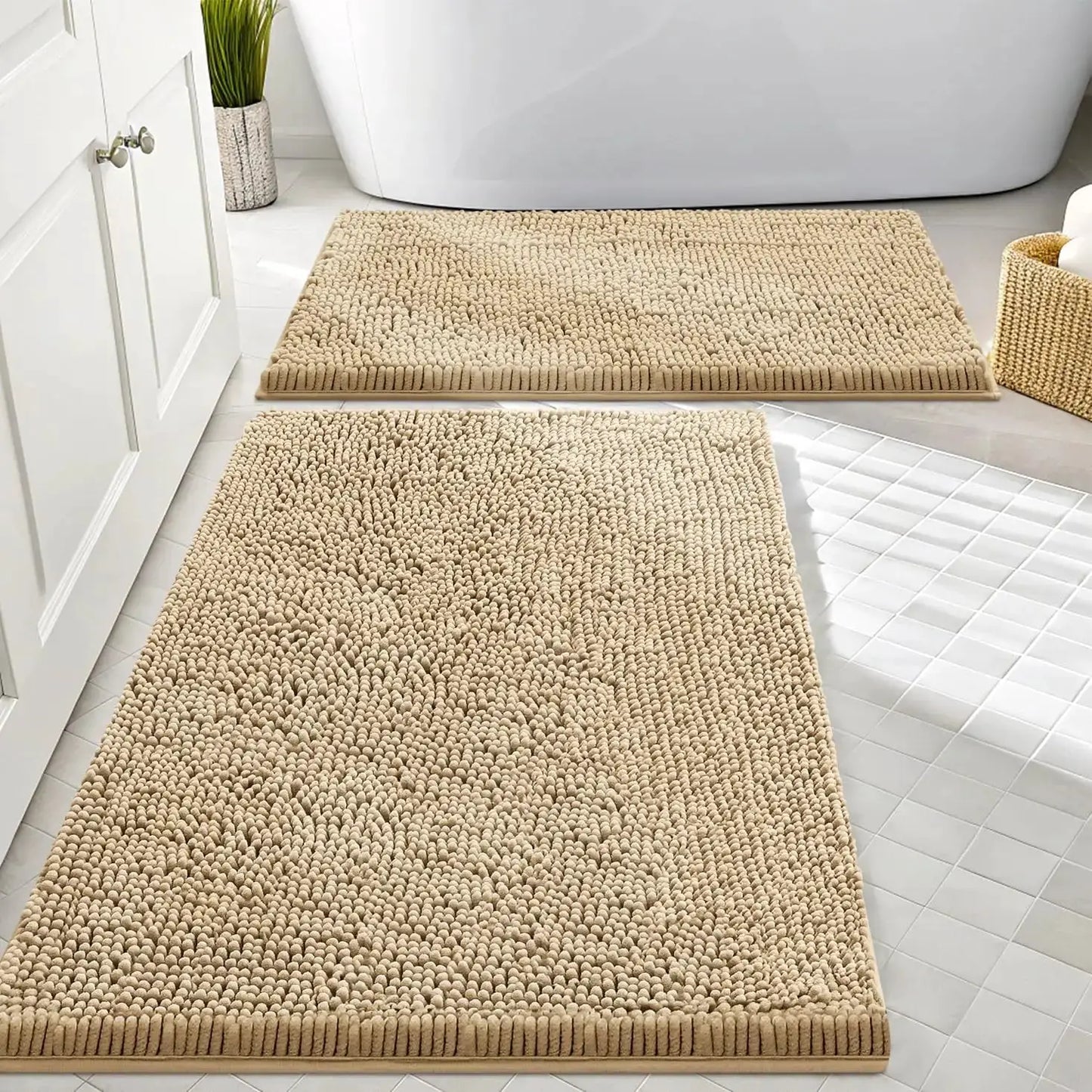 Bathroom Rugs Sets 2 Piece, Soft Absorbent Chenille Machine Washable Non Slip Shaggy Bath Rug Set for Tub, Shower, and from PriceLows™