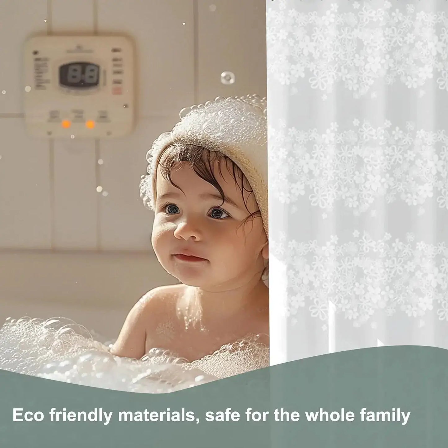 1pc White Flower Shower Curtain Liner with Metal Grommets & Plastic Hooks, Plastic Transparent Bath Curtain Bathroom Decor from PriceLows™