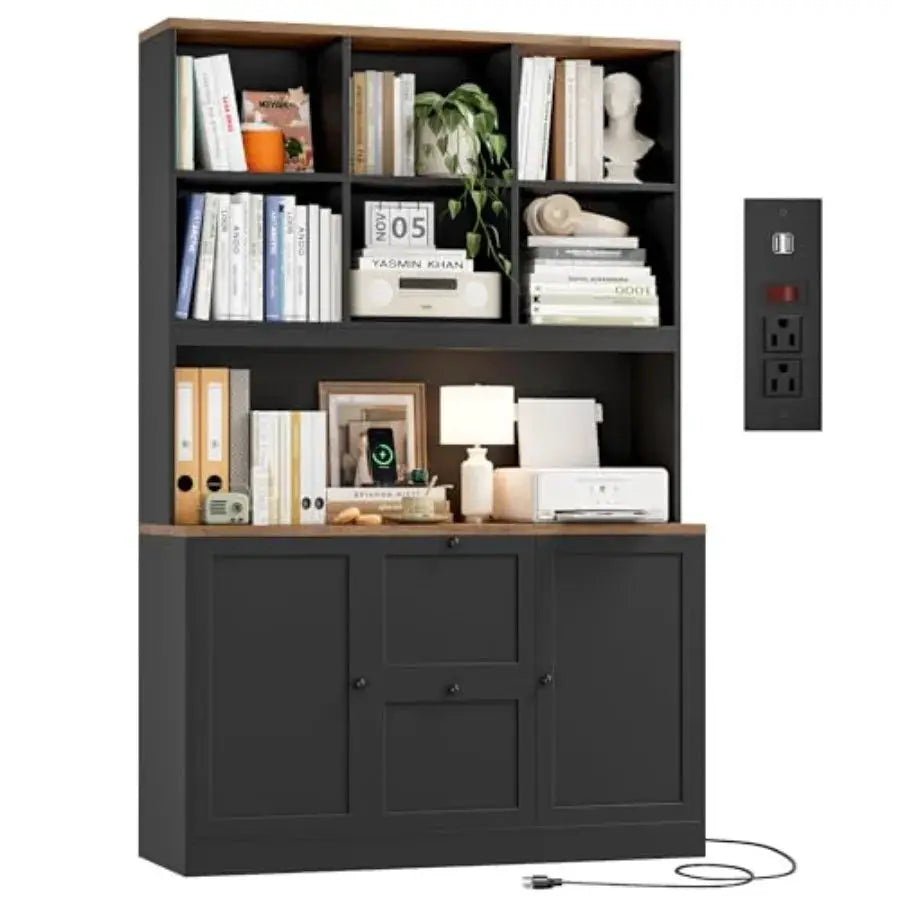 72'' Tall File Bookcase with Power Outlet and Printer Stand 2 Drawer Filing Cabinets for Home Office Fit Hanging A4 File Storag from PriceLows™