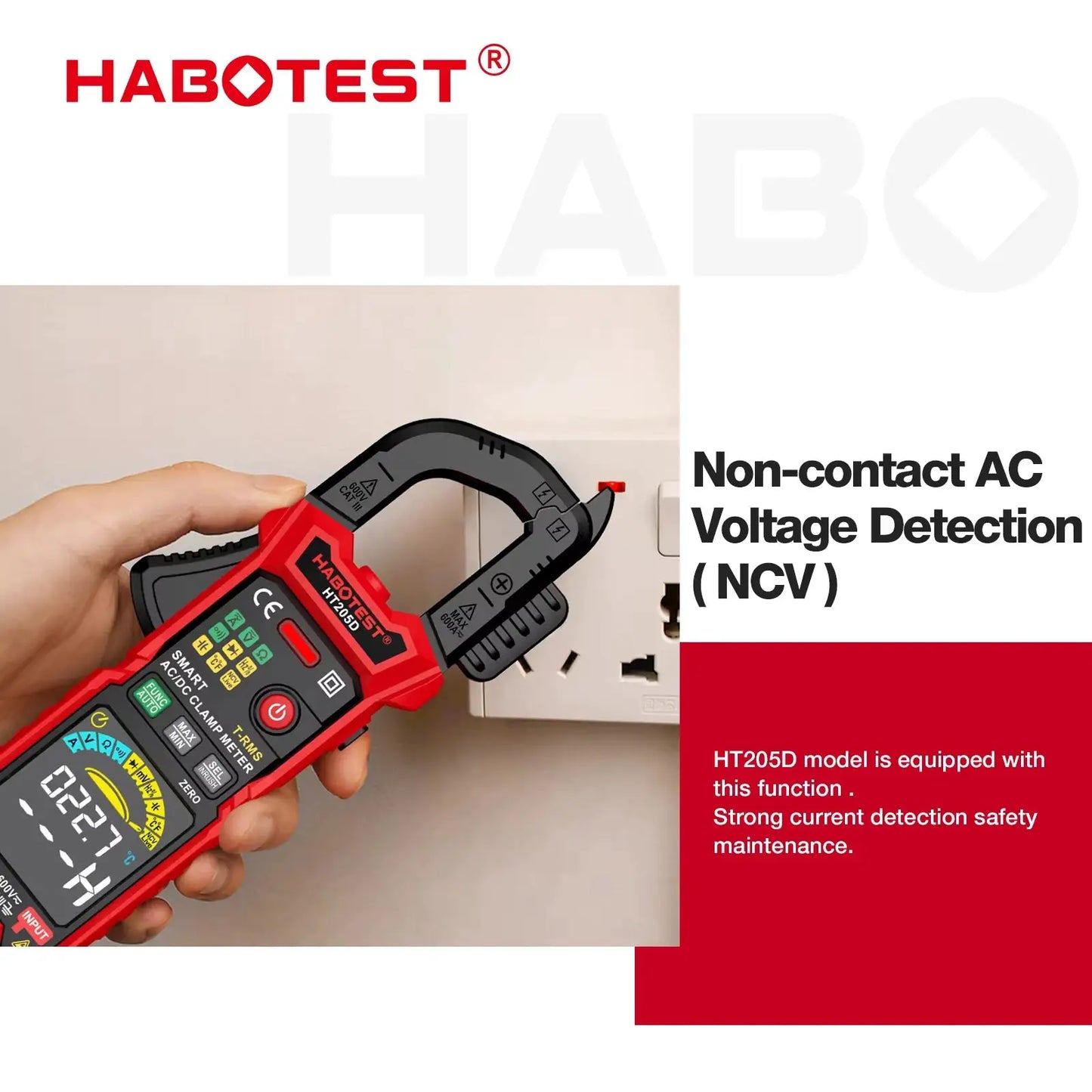 HABOTEST HT205 Clamp Meter 600A True RMS AC/DC Current Amp Meter Measures Current Voltage Temperature Capacitance Ohm Tester from PriceLows™