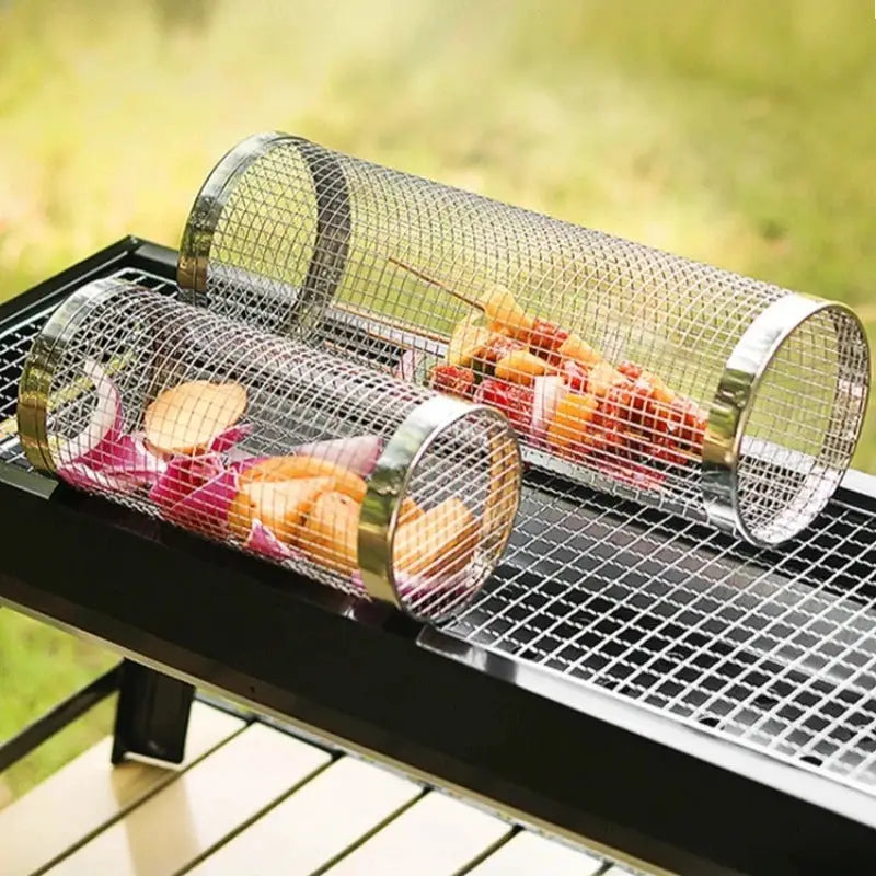 Grill Baskets | Stainless Steel Round Mesh | Rotating | 2 Pack
