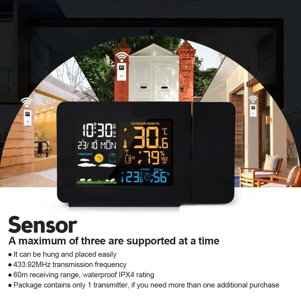 Projection Alarm Clock with Weather Station, Atomic Clock with Indoor Outdoor Thermometer & Humidity Monitor, WWVB Digital from PriceLows™