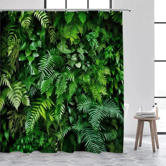 Green Leaves Shower Curtains Tropical Leaf Garden Vine Plant Wall Hanging Fabric Home Bathroom Decor Bath Curtain Set with Hooks from PriceLows™