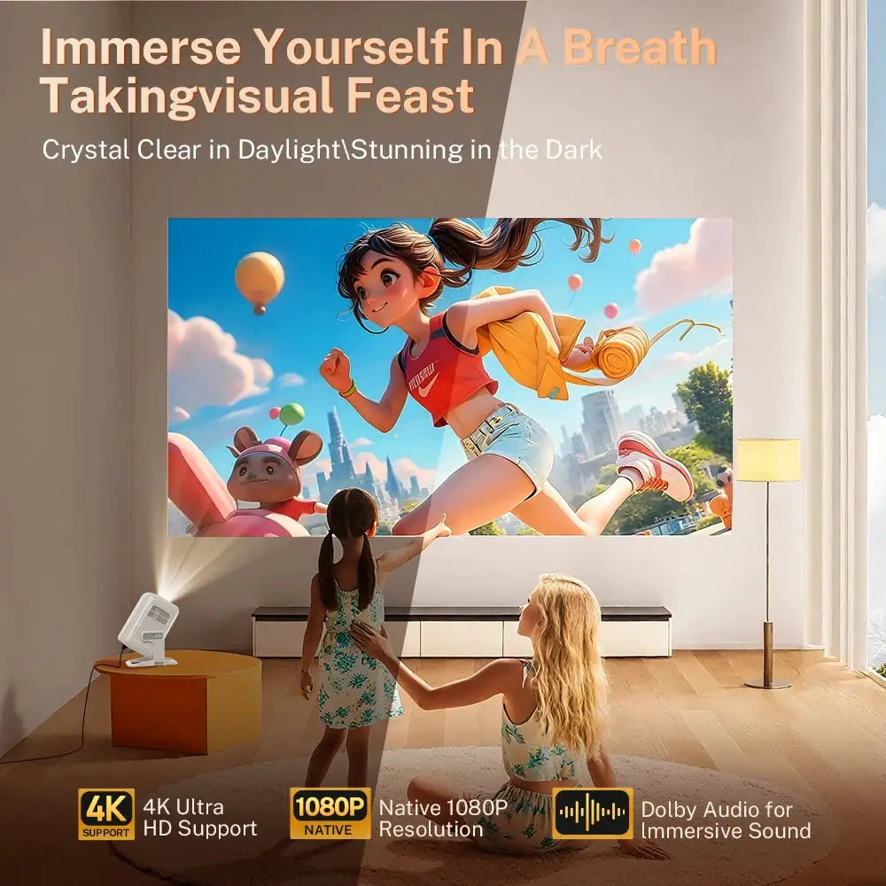 Auto Focus Portable Projector | Native 1080P | 4K Support | Android 14