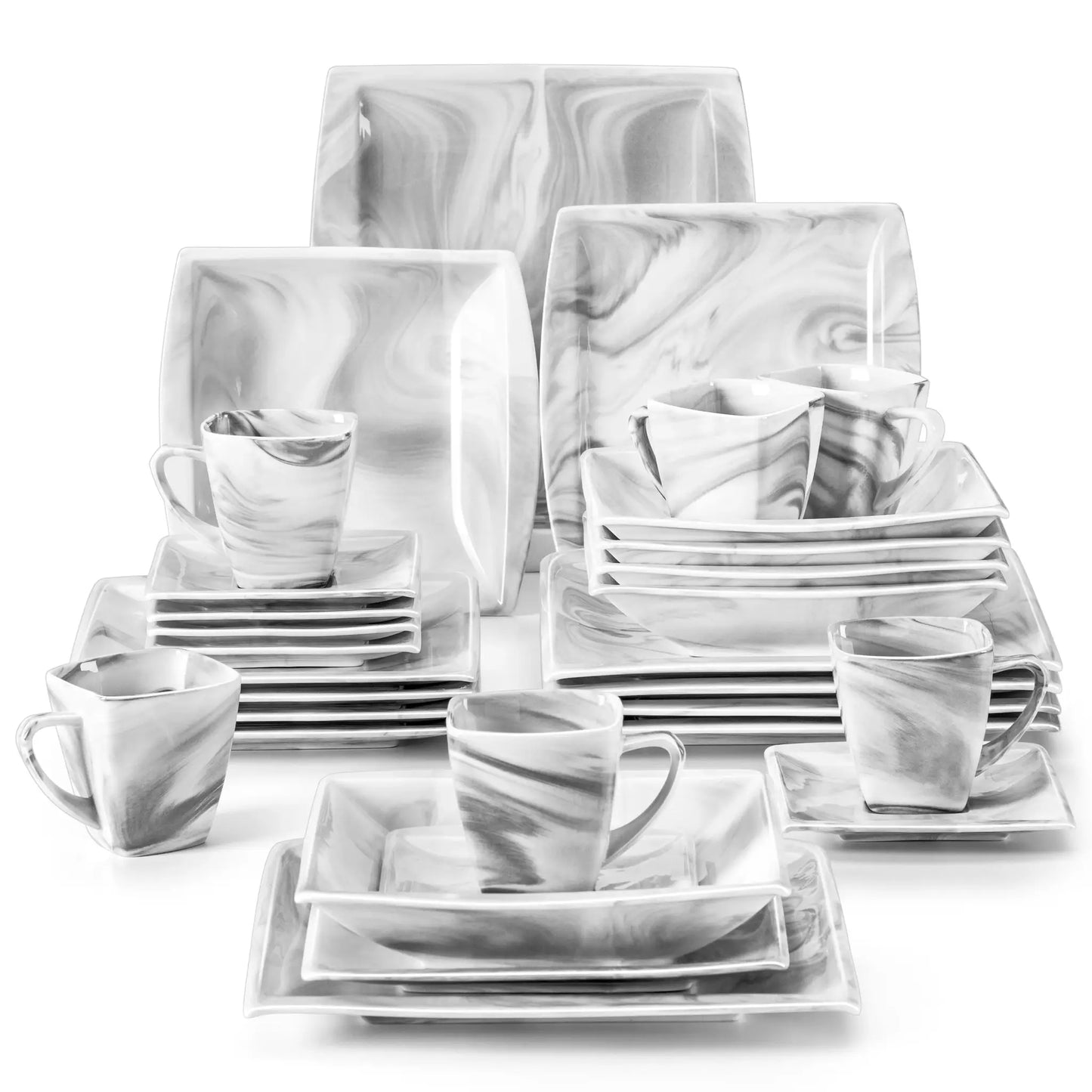 MALACASA 30/60PCS Marble Grey Porcelain Tableware Dinnerware Set with 6PCS Dessert/Soup/Dinner Plate/Cup/Saucer,Service for 12 from PriceLows™