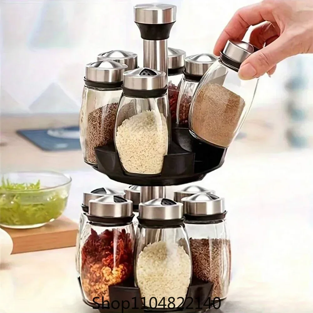 Spice Jar Set | Rotating 360 Degree Glass Jars | Kitchen Storage Rack | 1 Set
