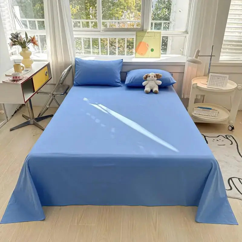 100%Organic Washed Cotton Bed Sheet 3Pcs Basic Percale Weave Soft Breathable Eco-Friendly Kids Adults Flat sheet Pillowcases from PriceLows™