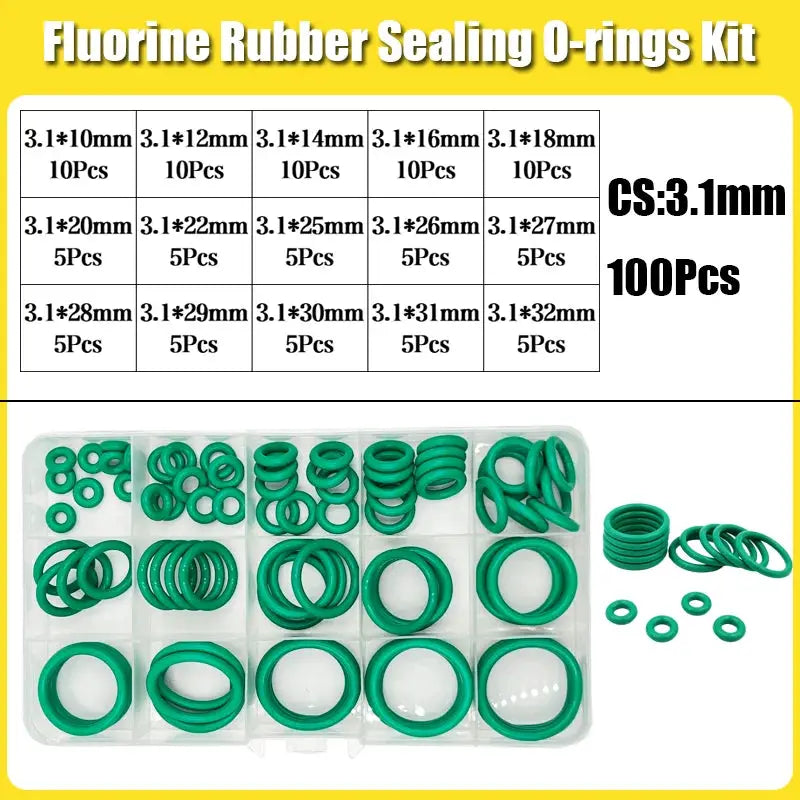 FKM O-ring Green Fluororubber Rubber Sealing Gasket O Ring CS1.5/2.0/2.4/3.1mm Oil Resistant Acid Alkali Resistant O-Ring Kit from PriceLows™