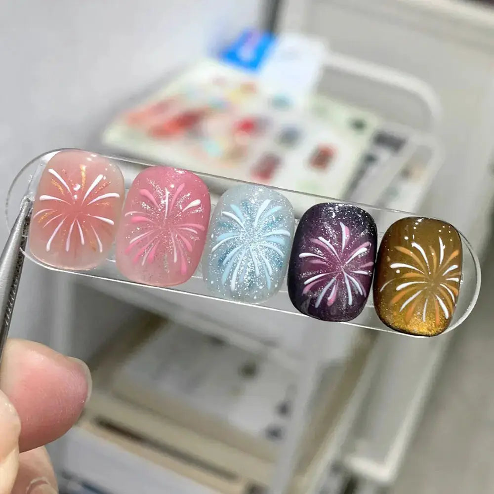 1PC Laser Fire work Nail Stickers 3D Self-Adhesive Blooming Fire-work Nail Decals New Year Firework Design Nail Slider 10*8cm from PriceLows™