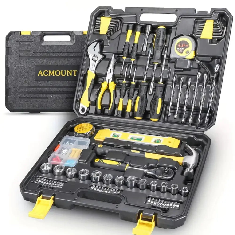 108 Pcs Home Tool Kit DIY Household Repair Maintenance AC Mount Tool Set Wrench Pliers Screwdrivers Hammer Etc from PriceLows™