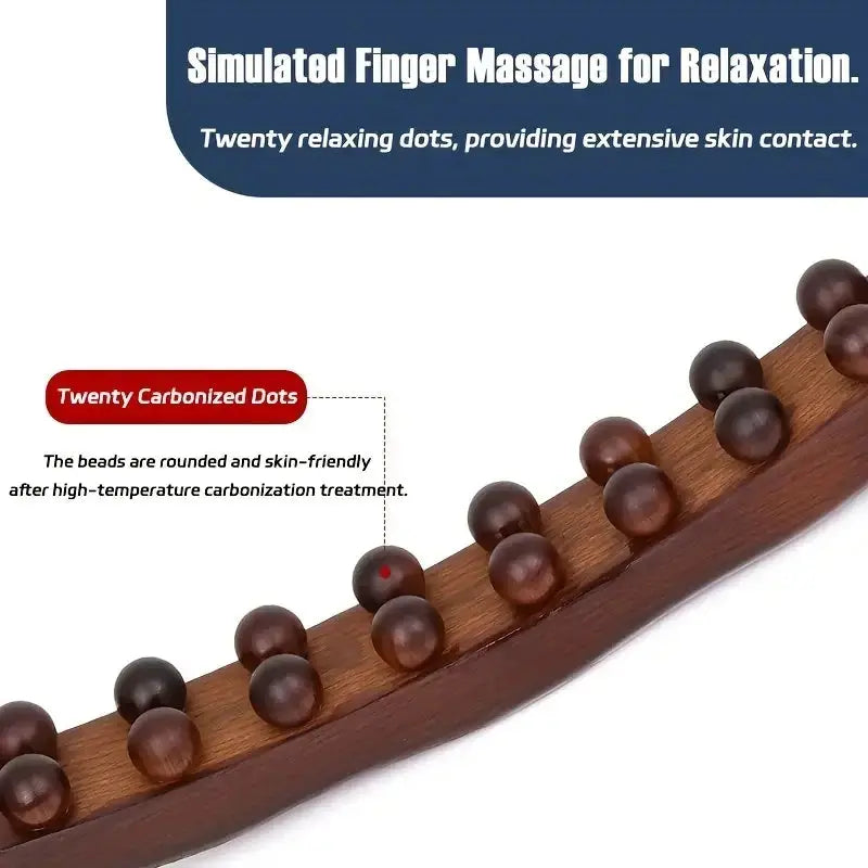 Wooden Massage Stick | Double Row 20 Beads | Abdomen Stomach Tool