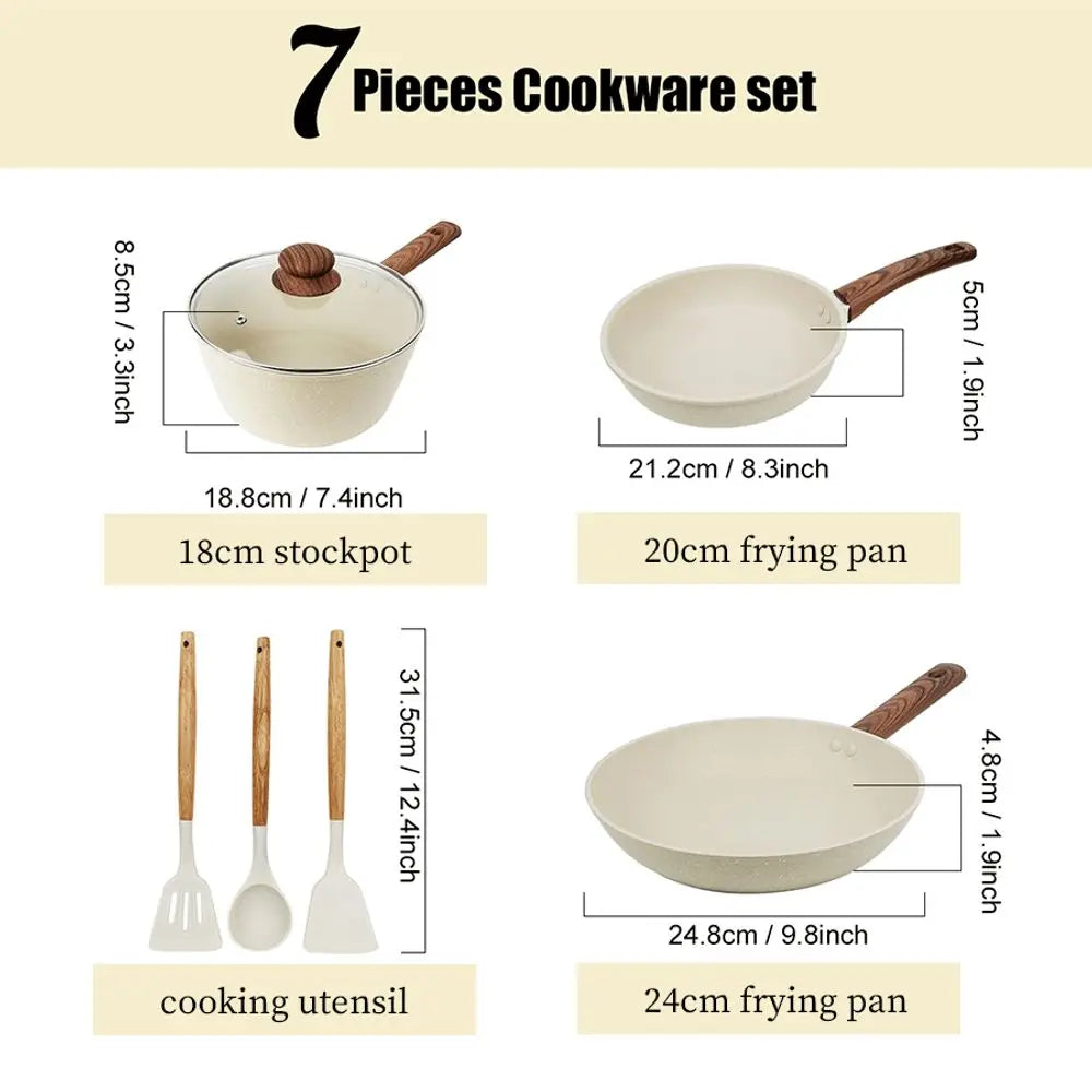 Nonstick Cookware Set | 7-Piece | Aluminum | 9.8in Fry Pan, 8.3in Sauce Pan