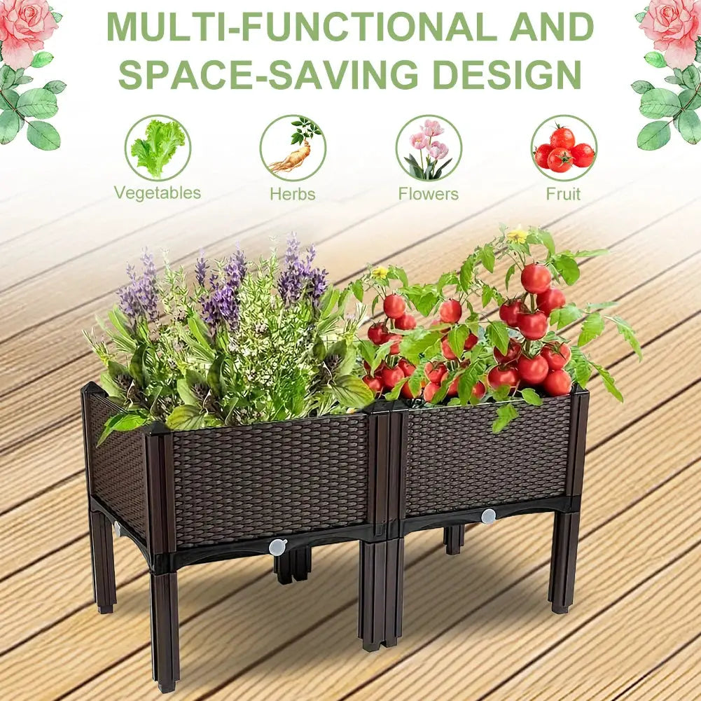 Elevated Plastic Raised Garden Bed Planter Above Ground Flower Vegetable Standing Box Garden Box for Garden Patio Deck Balcony from PriceLows™