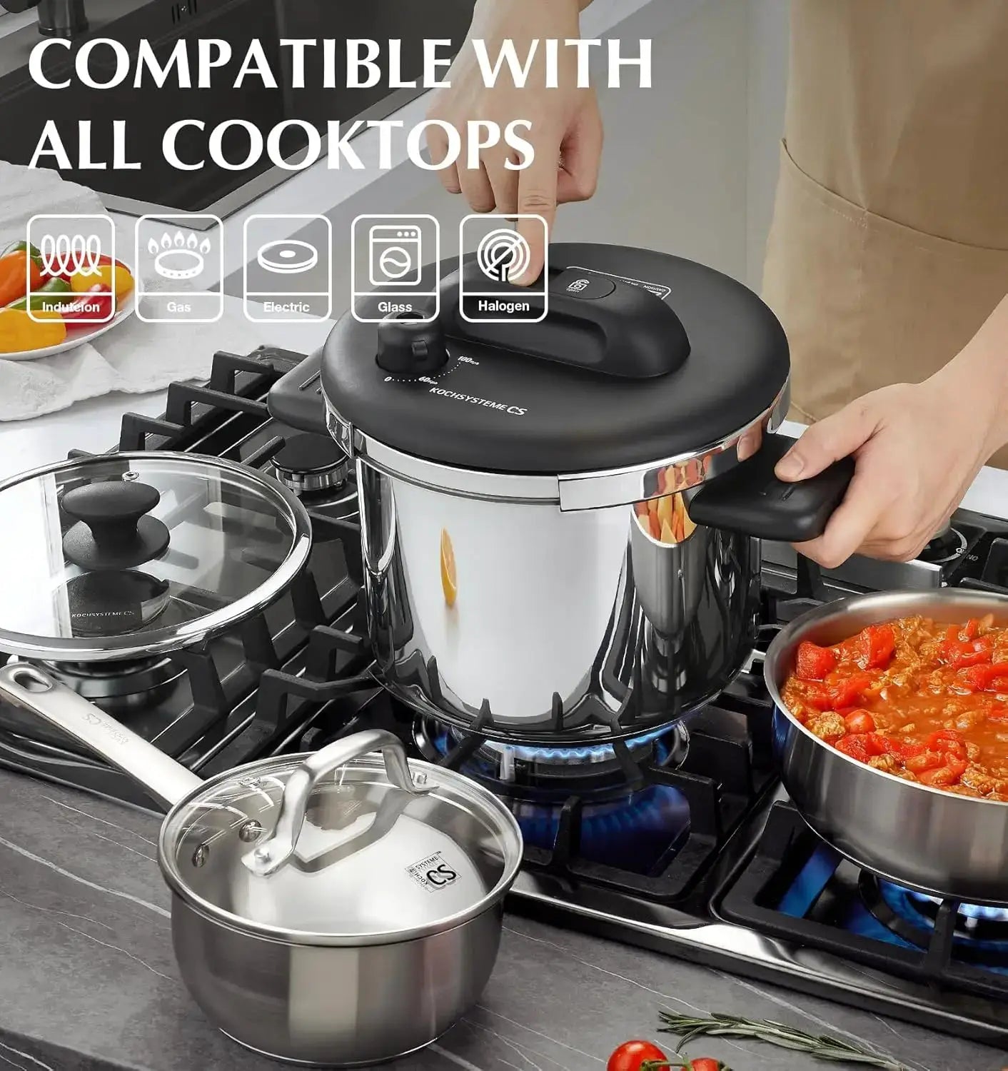 KOCH SYSTEME CS 14 Piece Stainless Steel Cookware Set with Pressure Cooker, Stainless Steel Pressure Cooker with Pots and Pans Set, 18/10 Stainless Steel Cookware Set, Induction Ready from PriceLows™