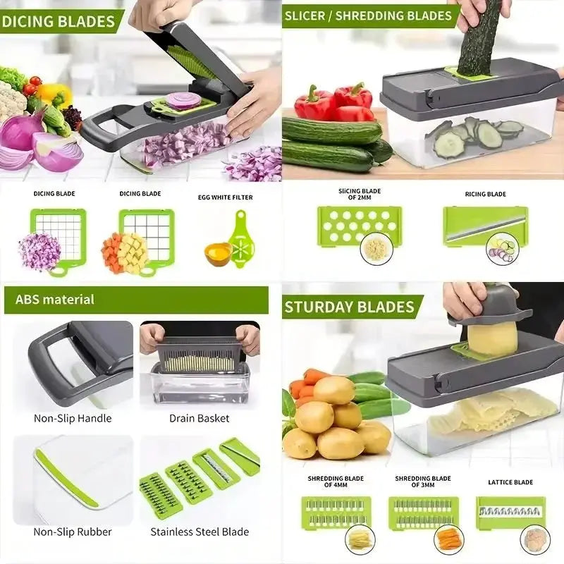 Vegetable Chopper | 16 Cutting Options | Stainless Steel | With Container