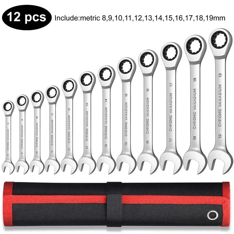 Ratcheting Wrench Set Metric and Standard 12-Point Box End Combination Spanner Gear Wrench Garage Tool Set,CR-V Full Polished from PriceLows™