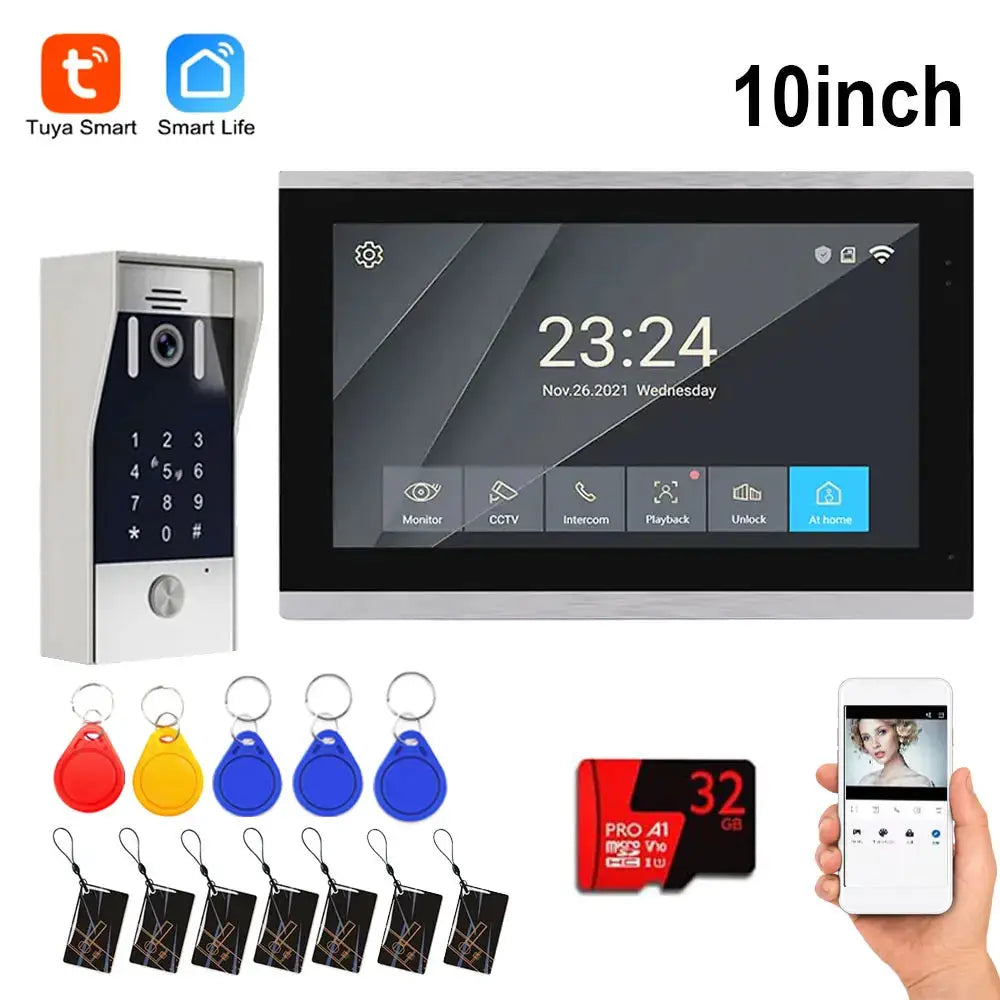 Video Doorbell Intercom | 10 Inch Display | 1080P Camera | Password Access