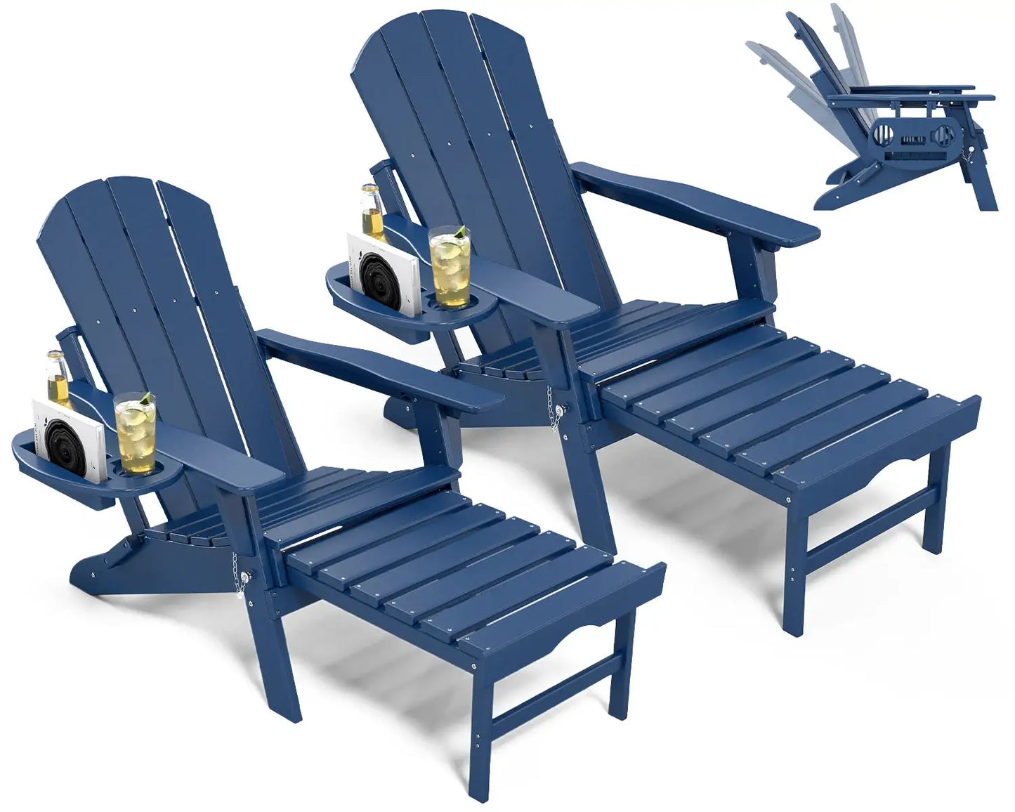 NAVINE 2pcs Adjustable Adirondack Chair Retractable Ottoman Footrest HDPE Folding Cup Holder All Weather Outdoor Patio Fire Pit from PriceLows™