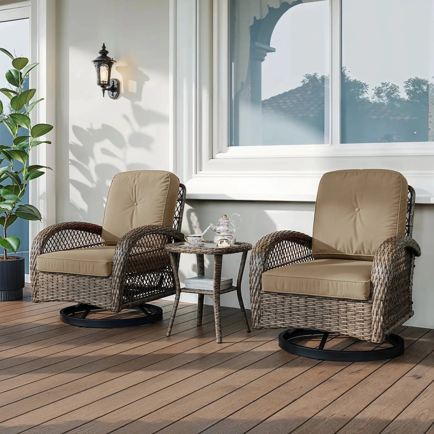 HOOMIC 3 Pieces Patio Furniture Set, Patio Bistro Set, Outdoor Rotating Rocking Chair Set, Cozy and Padded Cushions Alleiwe from PriceLows™