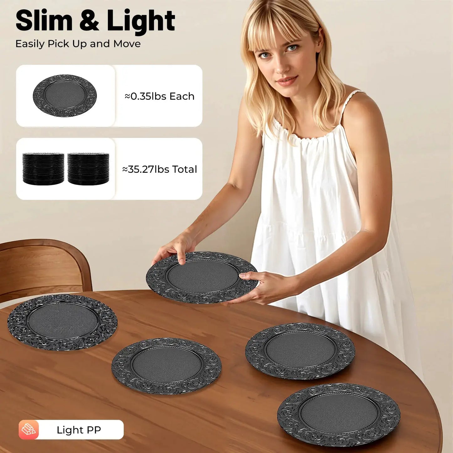 100 PCS Black Charger Plates Set, Round Charger Plates, Reusable Serving Plates 33*2cm for Birthday Parties, Holidays, Weddings from PriceLows™