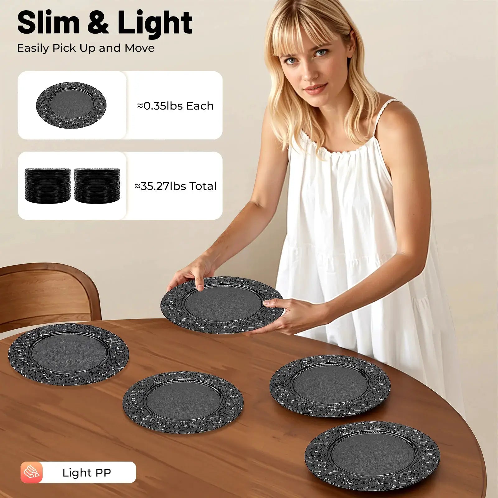 100 PCS Black Charger Plates Set, Round Charger Plates, Reusable Serving Plates 33*2cm for Birthday Parties, Holidays, Weddings from PriceLows™