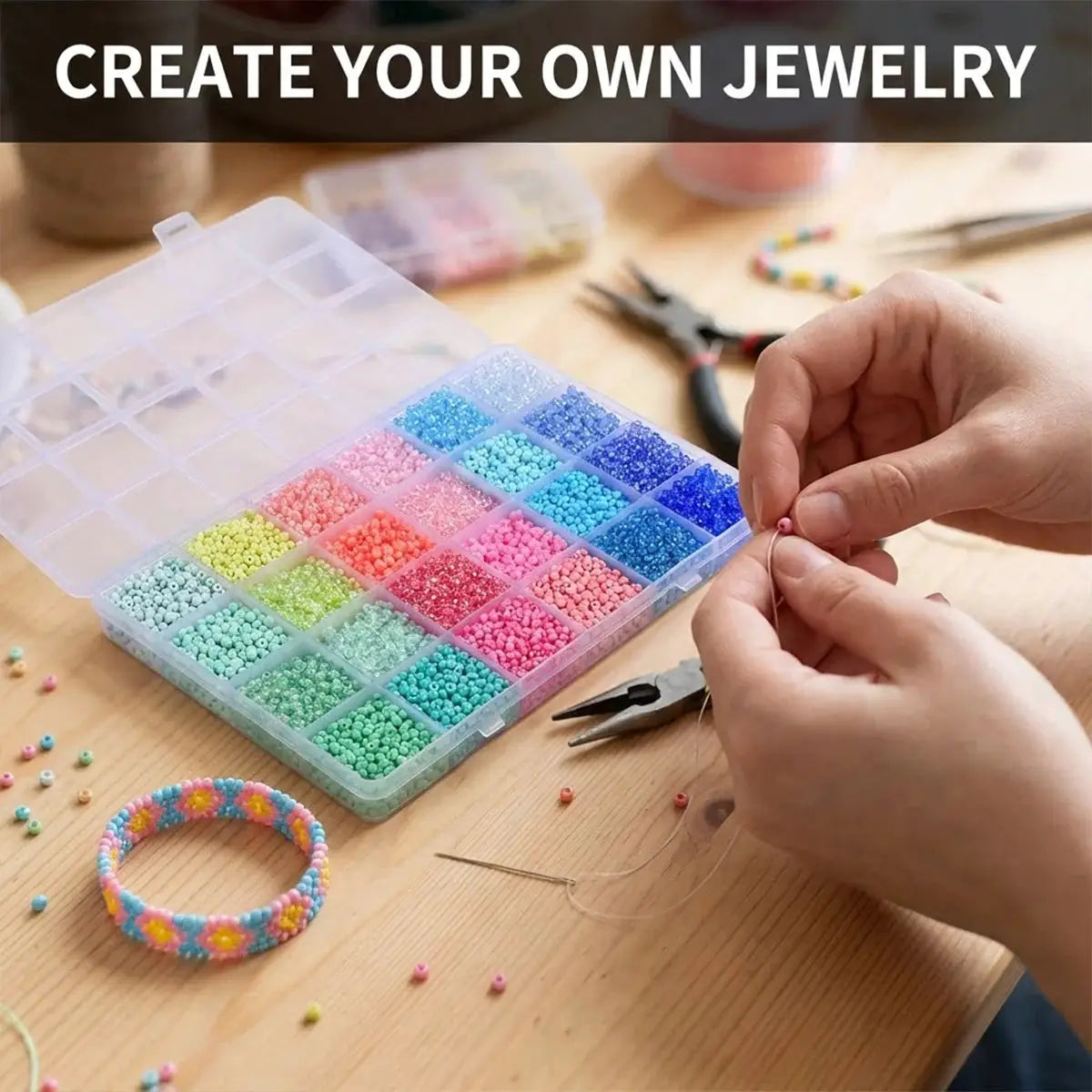 Glass Seed Beads Kit | 5200 Pc | 3mm Round | 24 Grid Box