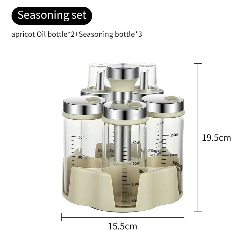 Rotating Seasoning Bottle Set | Glass Spice Jars | Rotating Rack | Various Sizes